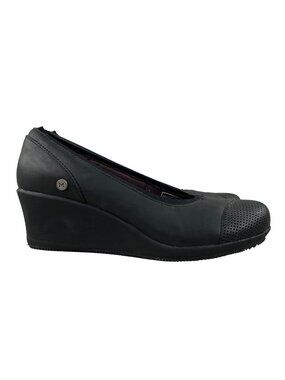 Mozo Women's Size 8 Gardena Black Leather Closed Toe Slip On High Heel Wedges